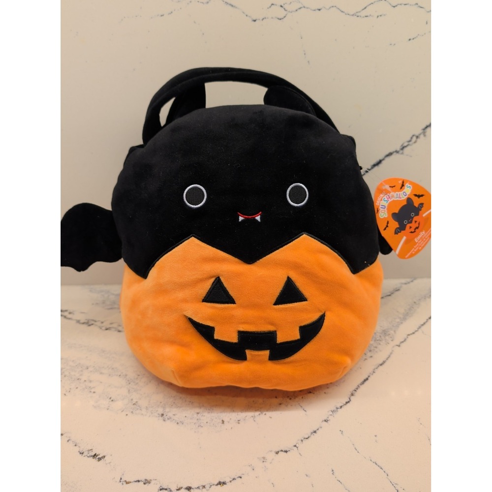 Squishmallows 12" Halloween treat Pail Emily Bat Pumpkin Plush NWT